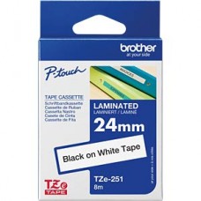 Cassete Recarga Brother TZe-251 Rolo Autocolante Fita Laminada Padrão Preto em Branco 2,4 cm x 8 m